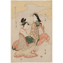 細田栄之: Hanaôgi of the Ôgiya and Kisegawa of the Matsubaya, from the triptych Courtesans as the Six Poetic Immortals (Yûkun Rokkasen) - ボストン美術館
