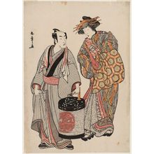 勝川春章: Actors Matsumoto Kôshirô IV as Kameya Chubei and Segawa Kikunojô - ボストン美術館