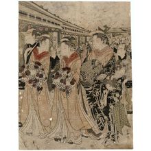 歌川豊国: Courtesan and Attendants Walking Along the Street - ボストン美術館