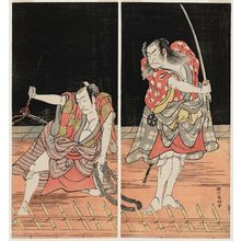 Japanischer Druck "Actors Nakamura Nakazô as Danshichi Kurobei (R) and Ichikawa Danjûrô V as Issun Tokubei (L)" von Katsukawa Shunko, 勝川春好 (Katsukawa Shunkô)