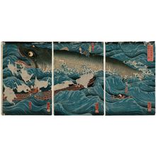 Utagawa Kuniyoshi: The Former Emperor [Sutoku] from Sanuki Sends His Retainers to Rescue Tametomo (Sanuki no in kenzoku o shite Tametomo o sukuu zu) - Museum of Fine Arts