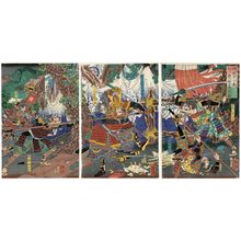 月岡芳年: The Forces of Lord Inagawa Yoshimoto at the Battle of Okehazama (Okehazama kassen Inagawa Yoshimoto ason chinretsu no zu) - ボストン美術館