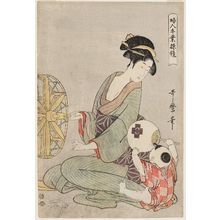 Kitagawa Utamaro: Spinning, from the series Women's Handicrafts: Models of Dexterity (Fujin tewaza ayatsuri kagami) - Museum of Fine Arts