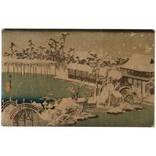 歌川広重: Snow in the Precincts of the Tenman Shrine at Kameido (Kameido Tenmangû keidai yuki), from a series Famous Places in the Eastern Capital (Tôto meisho) - ボストン美術館