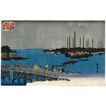 歌川広重: Fishing Boats in Tsukuda Bay, from Eitai Bridge (Eitaibashi Tsukuda oki isaribune), from the series Famous Places in the Eastern Capital (Tôto meisho) - ボストン美術館