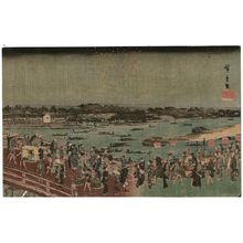 歌川広重: Fireworks at Ryôgoku Bridge (Ryôgokubashi hanabi no zu), from the series Famous Places in the Eastern Capital (Tôto meisho) - ボストン美術館
