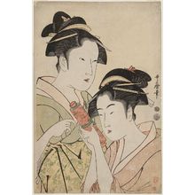 Kitagawa Utamaro: Osen of the Kagiya Giving a Scroll to Takashima Ohisa - Museum of Fine Arts