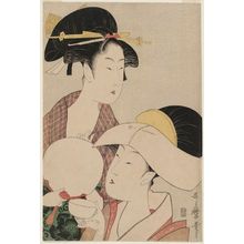 Kitagawa Utamaro: Women Holding a Teacup and a Round Fan - Museum of Fine Arts