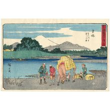 Utagawa Hiroshige: Hiratsuka: Ferry on the Ba'nyû River (Hiratsuka, Ba'nyû-gawa funewatashi no zu), from the series The Fifty-three Stations of the Tôkaidô Road (Tôkaidô gojûsan tsugi no uchi), also known as the Gyôsho Tôkaidô - Museum of Fine Arts
