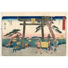 Utagawa Hiroshige, 歌川広重 (Utagawa Hiroshige I)による浮世絵「Kakegawa: Junction with the Akiba Road (Kakegawa, Akibamichi oiwake no zu), from the series The Fifty-three Stations of the Tôkaidô Road (Tôkaidô gojûsan tsugi no uchi), also known as the Gyôsho Tôkaidô」