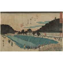 歌川広重: Akabane Bridge and Suiten Shrine (Akabane Suitengû), from the series Famous Places in Edo (Edo meisho) - ボストン美術館