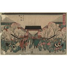 Utagawa Hiroshige: Cherry Blossom Time at Naka-no-chô in the Yoshiwara (Yoshiwara Naka-no-chô sakura toki), from the series Famous Places in Edo (Edo meisho) - Museum of Fine Arts