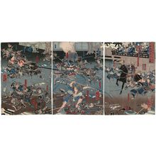 Utagawa Yoshikazu: The Night Attack at Horikawa in Rokujô on the 17th Day of the 9th Month, 1185 (Bunji gannen kugatsu jûshichinichi Rokujô Horikawa youchi no zu) - Museum of Fine Arts