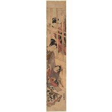 Isoda Koryusai: Courtesan Looking Out Window at Kamuro Trying to Detain Young Man - Museum of Fine Arts