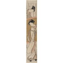 Isoda Koryusai: Young Man Throwing a Love Letter to a Woman Dressed as a Komusô - Museum of Fine Arts