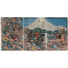 歌川芳員: Lord Yoritomo's Hunt at Mount Fuji (Yoritimo kô Fuji no mikari zu) - ボストン美術館