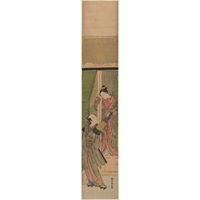 鈴木春信: Woman Pulling at a Man's Umbrella; Parody of the Story of Watanabe no Tsuna and the Ibaraki Demon - ボストン美術館
