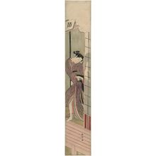 鈴木春信: Man behind a Sliding Door Pulling at a Woman Leaving the Room - ボストン美術館