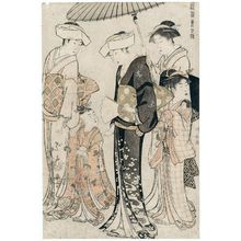 Torii Kiyonaga: Young Girl and Four Attendants, from the series Current Manners in Eastern Brocade (Fûzoku Azuma no nishiki) - Museum of Fine Arts