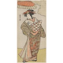 勝川春章: Actor Nakamura Rikô as Tokiwa Gozen Disguised as a Courtesan - ボストン美術館