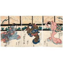 Utagawa Kuniyoshi, 歌川国芳 (Utagawa Kuniyoshi)による浮世絵「Actors Ichikawa Ebizô (R), Iwai Shijaku (C), Onoe Eizaburô (L)」