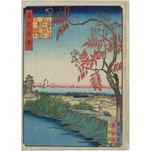 Nansuitei Yoshiyuki: Jinbei the Ferryman`s Hut on the Urushi Embankment of the Shirinashi River (Shirinashi Urushizutsumi Jinbei no koya), from the series One Hundred Views of Osaka (Naniwa hyakkei) - Museum of Fine Arts