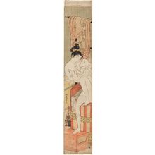 Isoda Koryusai: Woman with Baby Climbing out of Bathtub - Museum of Fine Arts