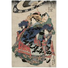 Utagawa Kunisada, 歌川国貞 (Utagawa Kunisada I (Toyokuni III))による浮世絵「Hanamurasaki of the Tamaya, kamuro Menami and Onami」