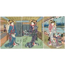 Utagawa Kunisada: Courtesans in the Temporary Lodgings of Tamaya Sanzaburô - Museum of Fine Arts