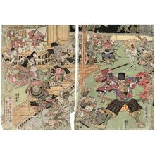 Japanese Print "The Night Attack at Horikawa, a Triptych (Horikawa youchi no zu, sanmai tsuzuki)" by Utagawa Kunisada, 歌川国貞 (Utagawa Kunisada I (Toyokuni III))