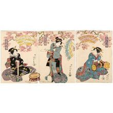 Japanischer Druck "Three Girls (Sannin musume)" von Utagawa Kunisada, 歌川国貞 (Utagawa Kunisada I (Toyokuni III))