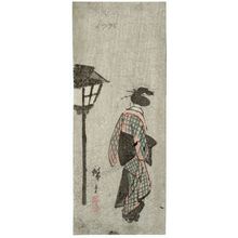 Utagawa Hiroshige: Woman Walking Past Lantern, from an untitled harimaze sheet - Museum of Fine Arts
