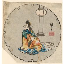 Utagawa Hiroshige: Courtesan Seated by a Lamp, cut from an untitled harimaze sheet - Museum of Fine Arts