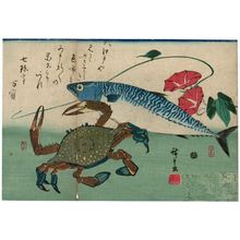 歌川広重: Mackerel, Crab, and Morning Glory, from an untitled series known as Large Fish - ボストン美術館