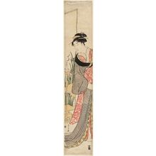 Hosoda Eishi: Standing Woman with Candle Stand and Folding Screen - Museum of Fine Arts