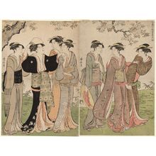 Torii Kiyonaga: Women under Cherry Blossoms, from the series Contest of Contemporary Beauties of the Pleasure Quarters (Tôsei yûri bijin awase) - Museum of Fine Arts