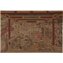 Estampe japonaise "Cooling off at Ryôgoku Bridge, a Large Perspective Picture (Ryôgoku-bashi yûsuzumi ô-uki-e)" par Okumura Masanobu, 奥村政信 (Okumura Masanobu)