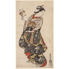 Japanese Print "Woman Holding a Toy of Otani Hiroji as a Fish Vendor" by Okumura Masanobu, 奥村政信 (Okumura Masanobu)