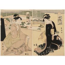 Utagawa Toyokuni I: Night Rain (Yau) and Evening Bell (Banshô), from the series Fashionable Eight Views (Fûryû hakkei) - Museum of Fine Arts