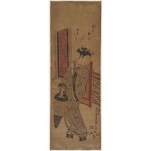 Japanischer Druck "Woman with Puppy on Leash" von Okumura Masanobu, 奥村政信 (Okumura Masanobu)