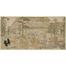 Torii Kiyonaga: Playing Games in the Garden of the Kankanrô in the Yoshiwara - Museum of Fine Arts