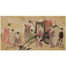 Hosoda Eishi: Lady in a Court Carriage Viewing Cherry Blossoms - Museum of Fine Arts