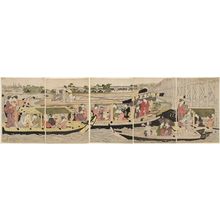 Hosoda Eishi: Pleasure Boats on the Sumida River under Shin-Ôhashi Bridge - Museum of Fine Arts