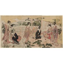Chokosai Eisho: Women in an Iris Garden; Parody of the Kagaribi Chapter of the Tale of Genji - Museum of Fine Arts