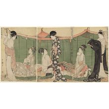 Kitagawa Utamaro: Women Overnight Guests, a Triptych (Fujin tomari-kyaku no zu, sanmai-tsuzuki) - Museum of Fine Arts