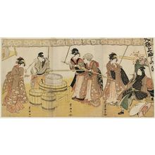 歌川豊国: Making Top-quality White Sake (Taikyokujô Fuji no shirozake) - ボストン美術館