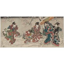 歌川国貞: Women and Children Playing in Snow - ボストン美術館