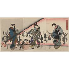 Utagawa Kunisada: Beautiful Women Returning from the Bath on a Spring Night (Shunseki bijo no yugaeri) - Museum of Fine Arts