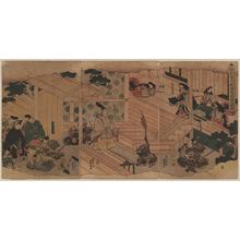 Utagawa Kunisada: Yorimasa Receives Ayame no Mae as a Reward for Shooting Down the Monster Bird (Yorimasa kechô o ite Ayame no mae o hôbi ni tamau zu) - Museum of Fine Arts
