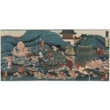 Utagawa Kuniyoshi: The Dragon Palace: Tawara Tôda Hidesato Is Given Three Gifts (Ryûgûjô, Tawara Tôda Hidesato ni sanshu no tosan o okuru) - Museum of Fine Arts
